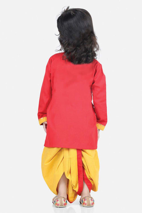 Buy Boy's Red Cotton Embroidery Kurta Dhoti Set Online - Back