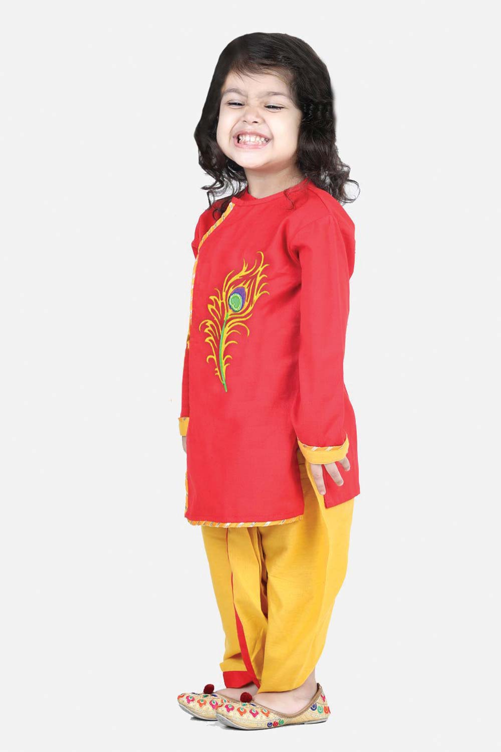 Buy Boy's Red Cotton Embroidery Kurta Dhoti Set Online - Front