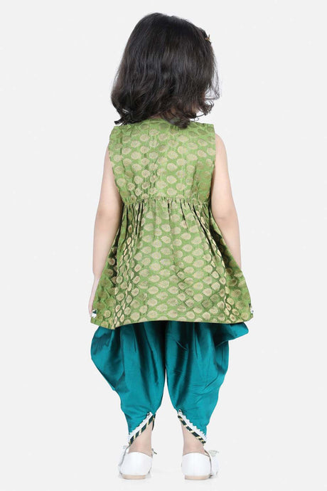 Buy Girl's Green Jacquard Kurta Dhoti Set Online - Back