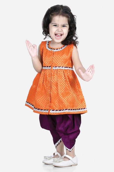 Buy Girl's Orange Jacquard Kurta Dhoti Set Online