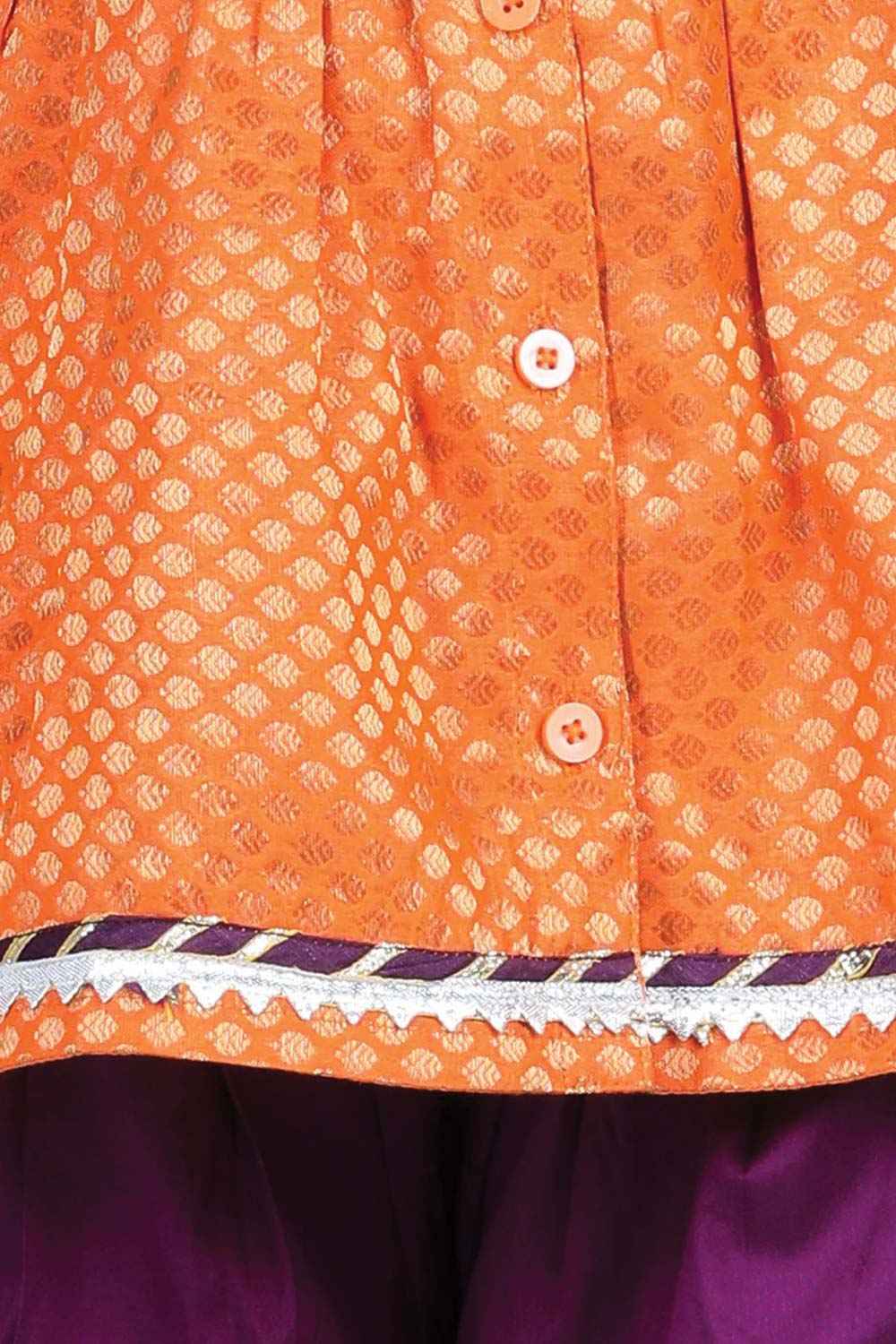 Buy Girl's Orange Jacquard Kurta Dhoti Set Online - Side