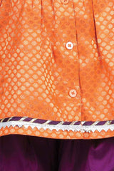 Buy Girl's Orange Jacquard Kurta Dhoti Set Online - Side