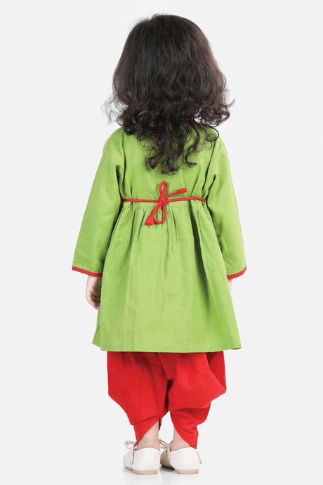 Buy Girl's Green Cotton Embroidery Top Dhoti Online - Back