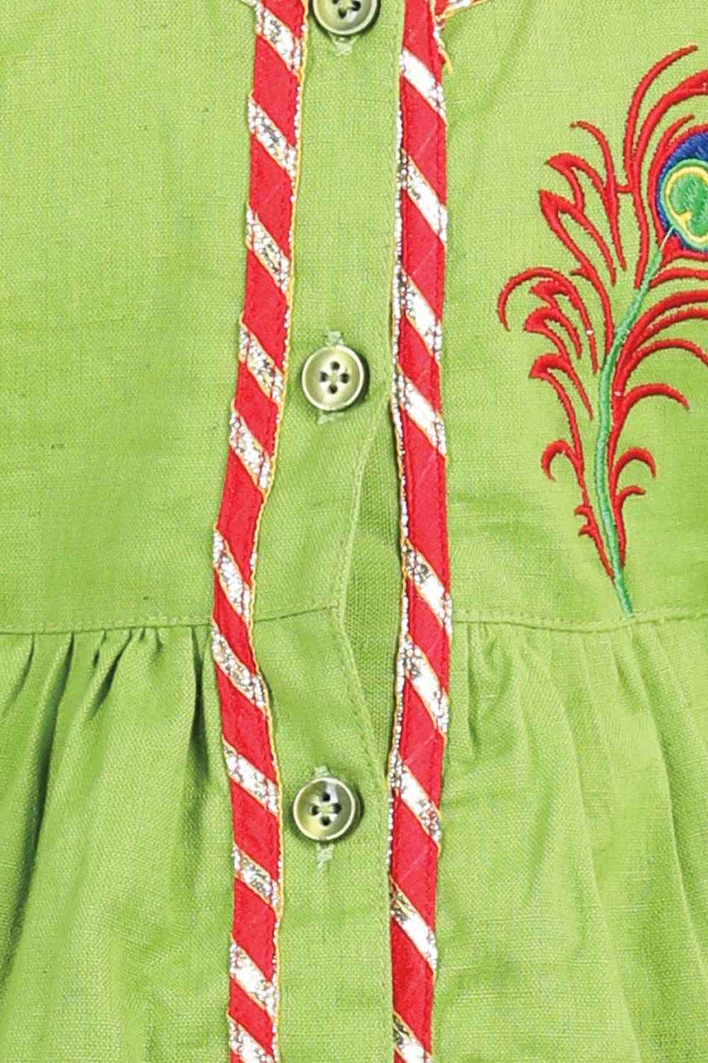 Buy Girl's Green Cotton Embroidery Top Dhoti Online - Side