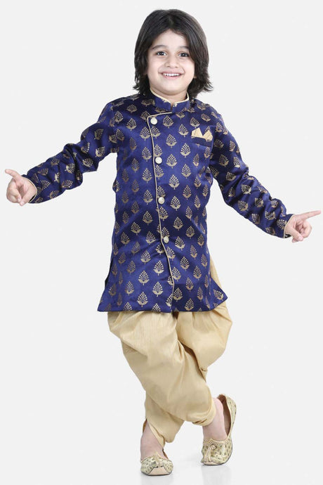 Buy Boy's Blue Full Sleeve Jacquard Sherwani Online