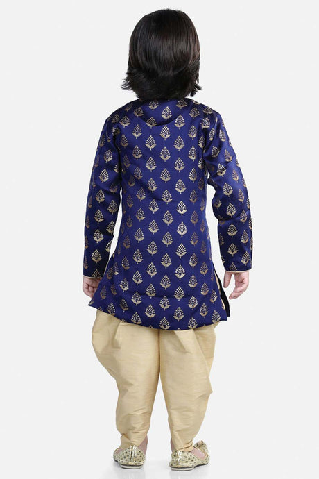 Buy Boy's Blue Full Sleeve Jacquard Sherwani Online - Back