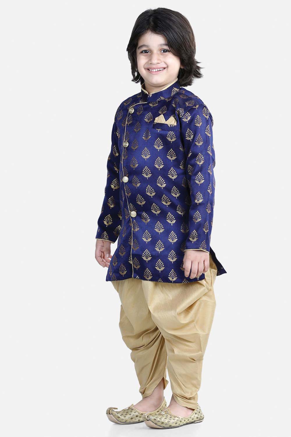 Buy Boy's Blue Full Sleeve Jacquard Sherwani Online - Front