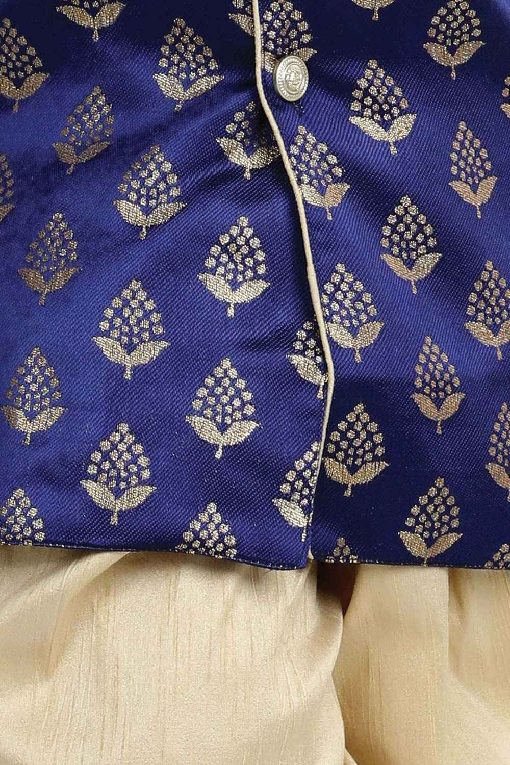 Buy Boy's Blue Full Sleeve Jacquard Sherwani Online - Side