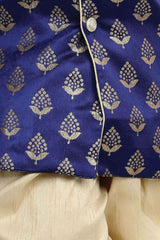 Buy Boy's Blue Full Sleeve Jacquard Sherwani Online - Side