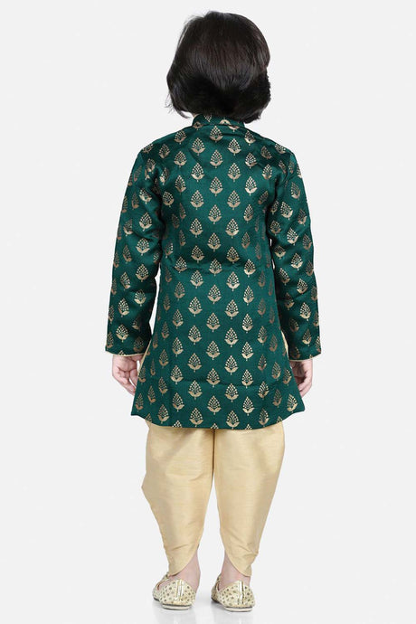 Buy Boy's Green Full Sleeve Jacquard Sherwani Online - Back