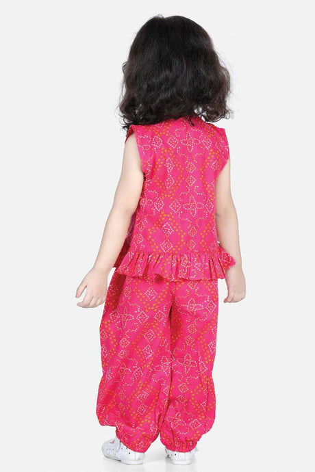Buy Girl's Pink Cotton Kurta With Harem Online - Back