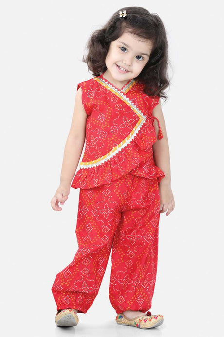 Buy Girl's Red Cotton Kurta With Harem Online