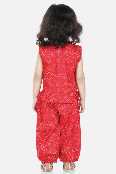 Buy Girl's Red Cotton Kurta With Harem Online - Back