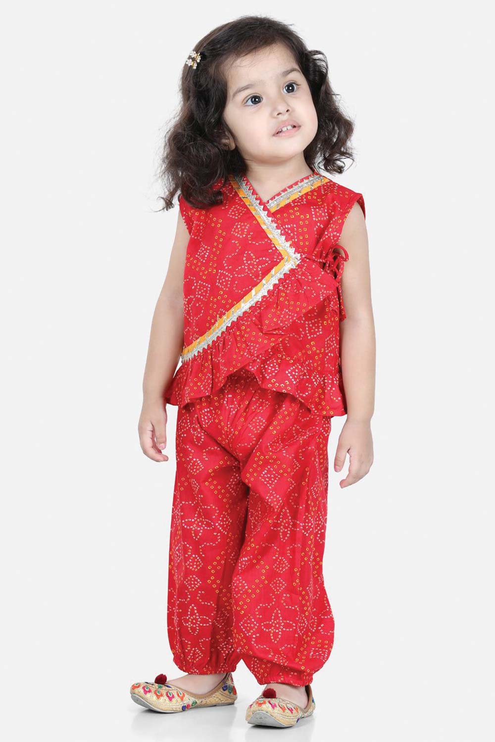 Buy Girl's Red Cotton Kurta With Harem Online - Front