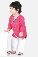 Buy Boy's Pink Full Sleeve Cotton Kurta Pajama Set Online - Front