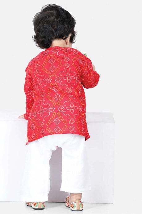 Buy Boy's Red Full Sleeve Cotton Kurta Pajama Set Online - Back