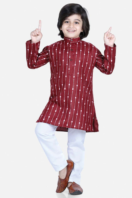 Buy Boy's Maroon Printed Full Sleeve Cotton Kurta Pajama Set Online