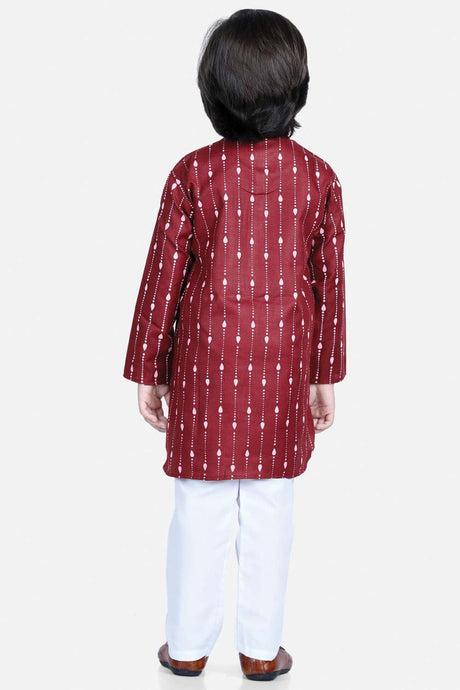 Buy Boy's Maroon Printed Full Sleeve Cotton Kurta Pajama Set Online - Back