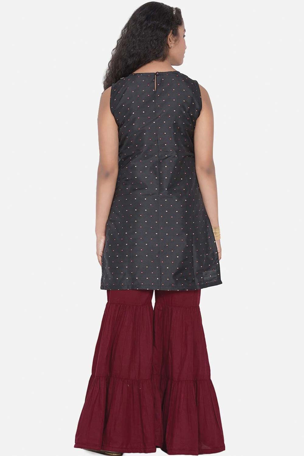 Buy Girl's Black Printed Regular Gotta Patti Kurta With Sharara Online - Back