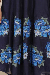 Buy Girl's Navy Blue Floral Printed Panelled Kurta With Trousers And With Dupatta Online - Zoom In