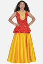 Buy Girl's Red And Mustard Yellow Woven Design Gota Patti Lehenga Online