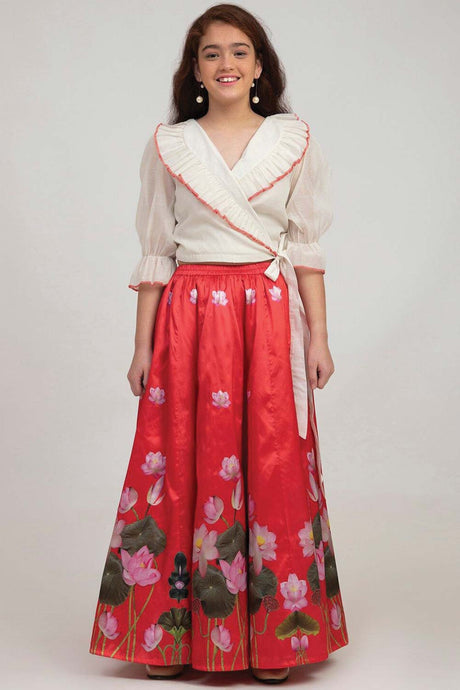Buy Girl's Red And Off White Lehenga Choli Online