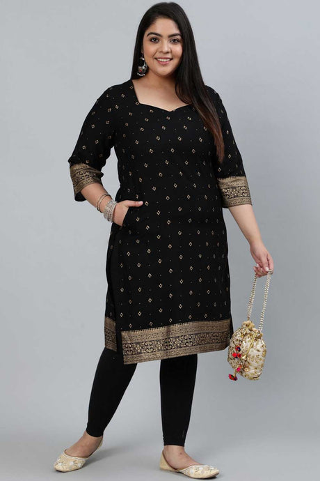 Buy Black & Gold Viscose rayon geometric Printed Staright Kurta Online