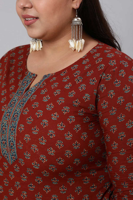 Buy Maroon Cotton Floral Printed Ethnic Tunic Online - Back
