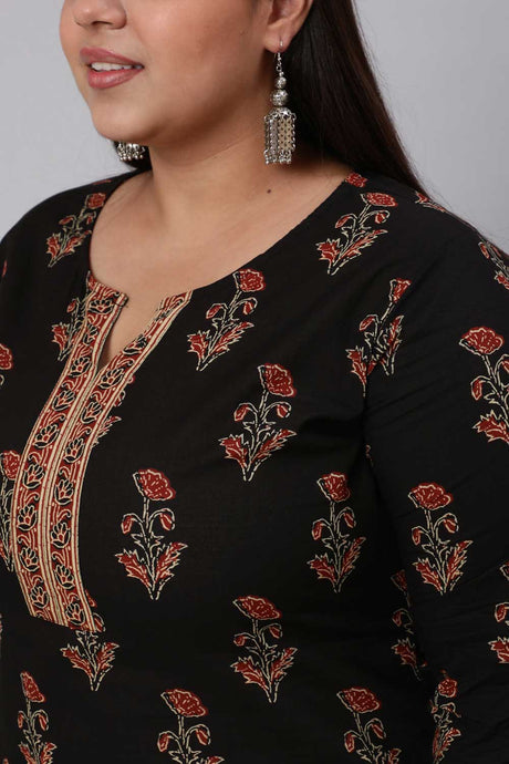 Buy Plus Size Black Printed Straight Palazzo Suit Set Online - Back