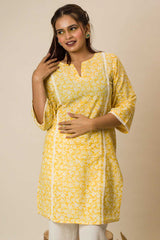 Nargis Hand block Print Kurti Top In Yellow