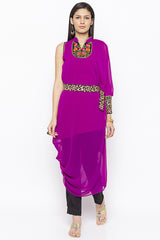 Georgette Asymmetric Kurta Top In Magenta