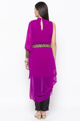 Georgette Asymmetric Kurta Top In Magenta