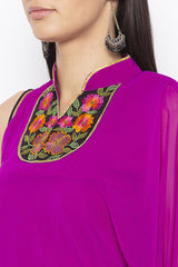 Georgette Asymmetric Kurta Top In Magenta