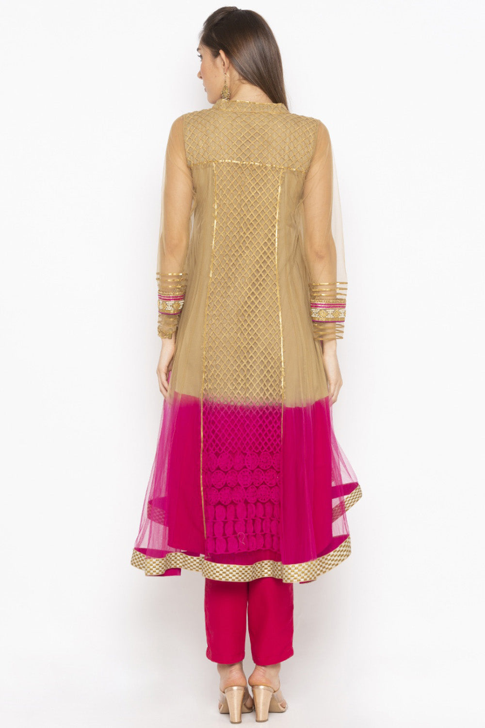 Net Asymmetric Kurti Top In Gold