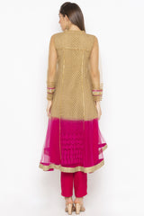 Net Asymmetric Kurti Top In Gold