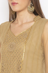 Net Asymmetric Kurta Top In Gold