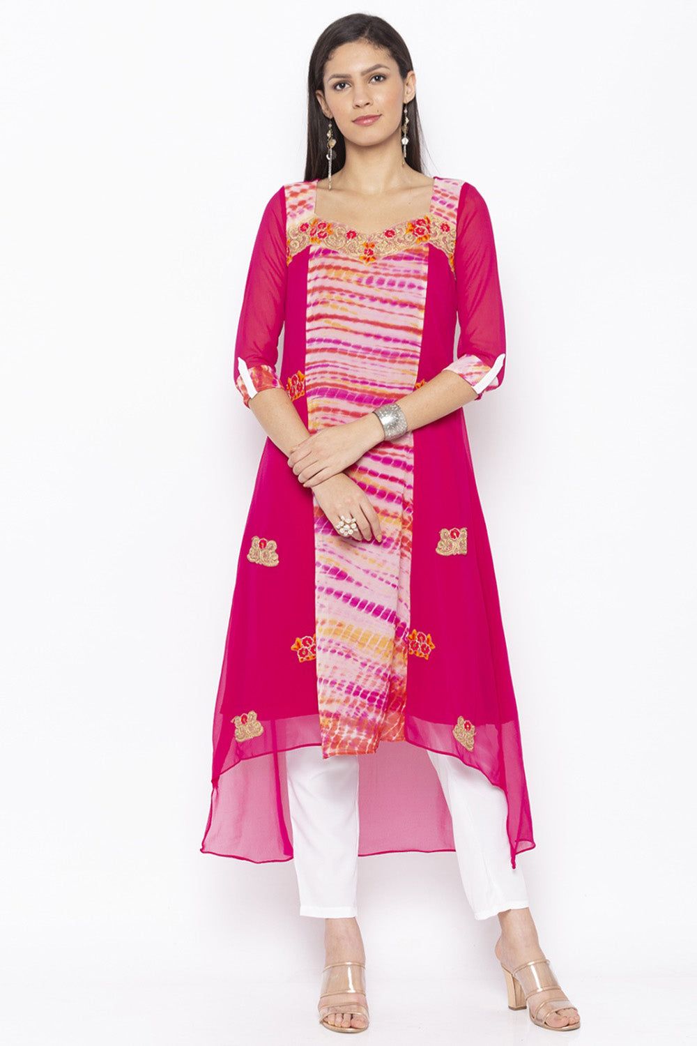 Georgette Asymmetric Kurti Top In Pink