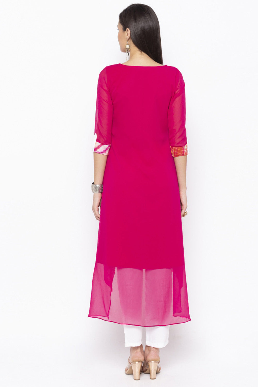 Georgette Asymmetric Kurta Top In Pink