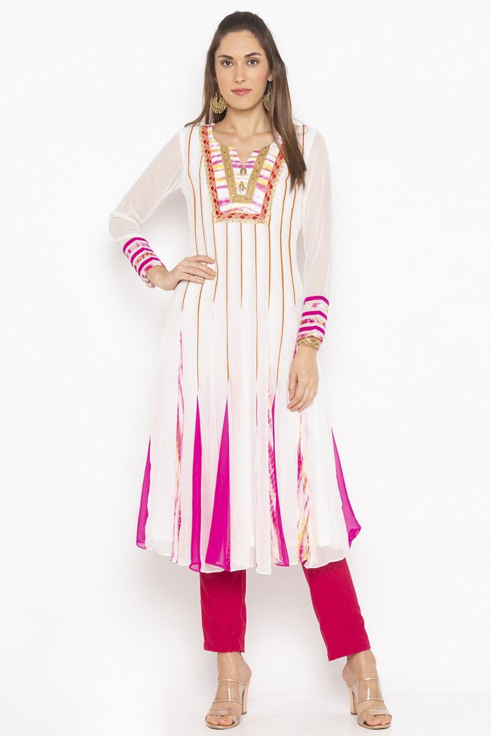 Georgette Anarkali Kurta Top In Off White