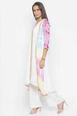 Georgette Asymmetric Kurta Top In Off White