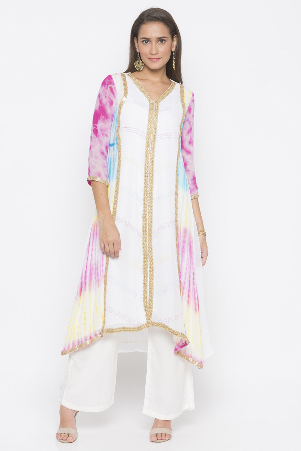 Georgette Asymmetric Kurti Top In Off White