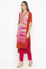 Crepe Asymmetric Kurta Top In Orange