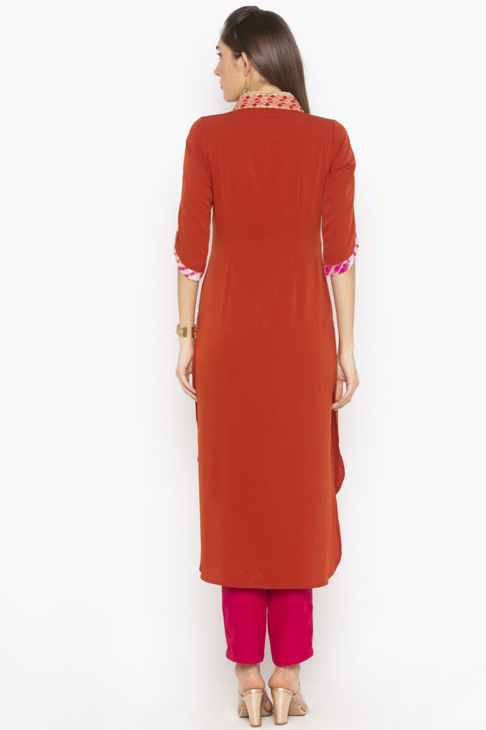 Crepe Asymmetric Kurti In Orange