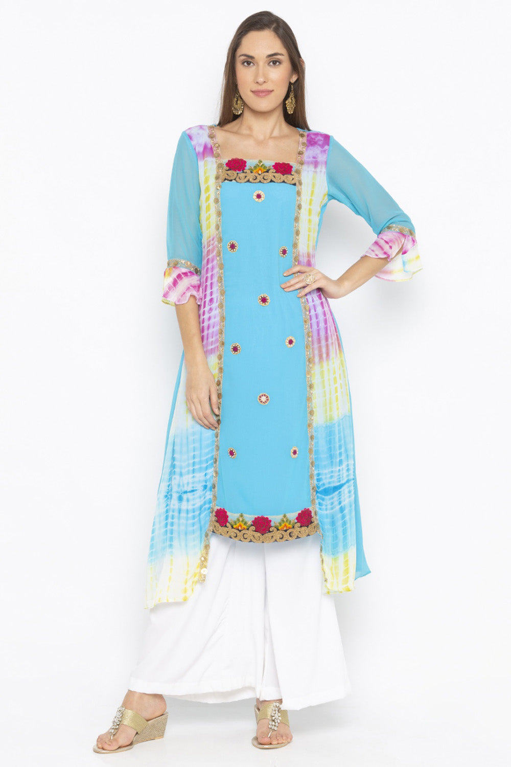 Georgette Asymmetric Kurta Top In Blue