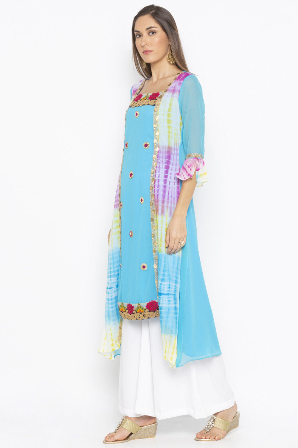 Georgette Asymmetric Kurti In Blue