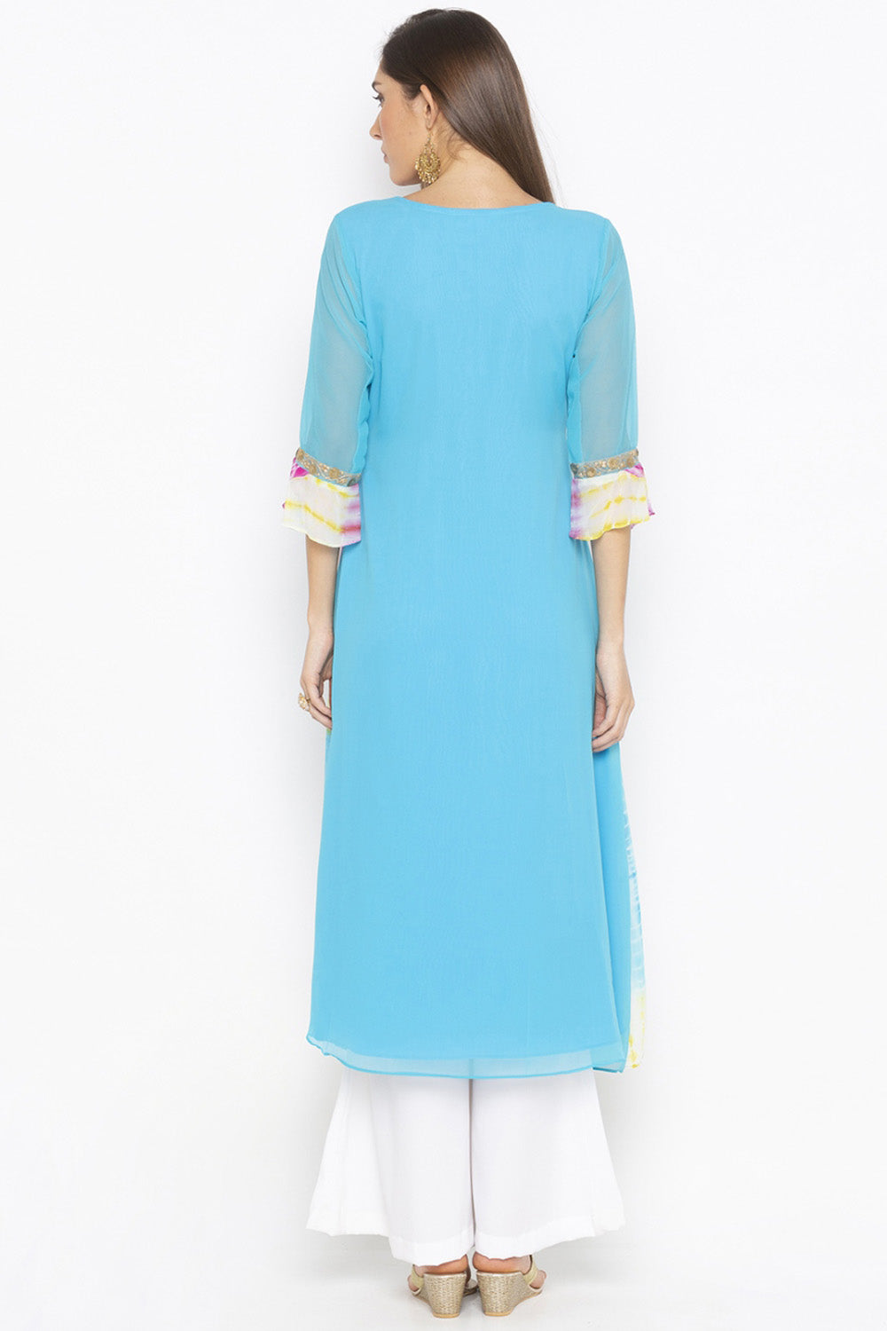 Georgette Asymmetric Kurta Top In Blue