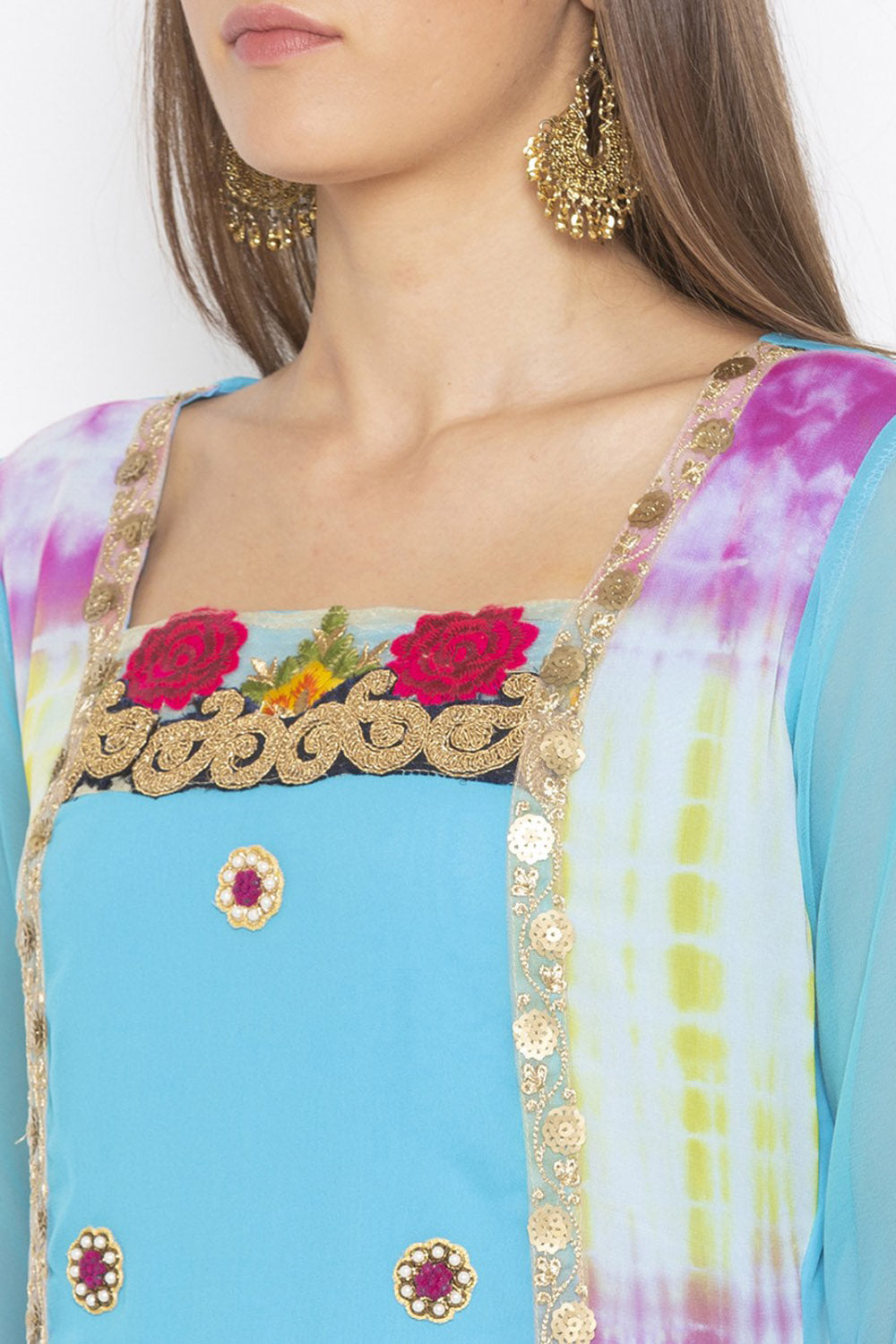 Georgette Asymmetric Kurta Top In Blue