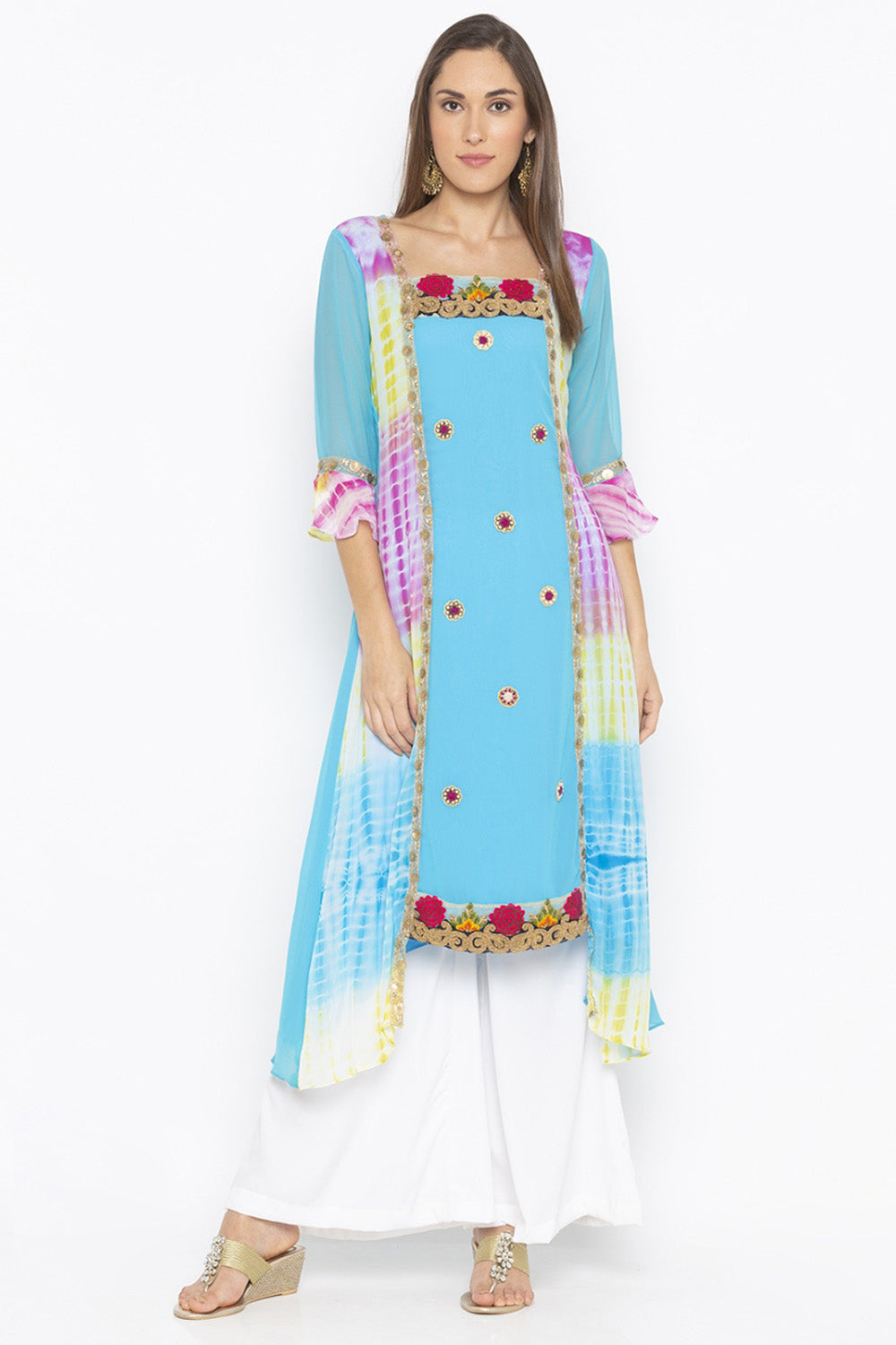 Georgette Asymmetric Kurta Top In Blue