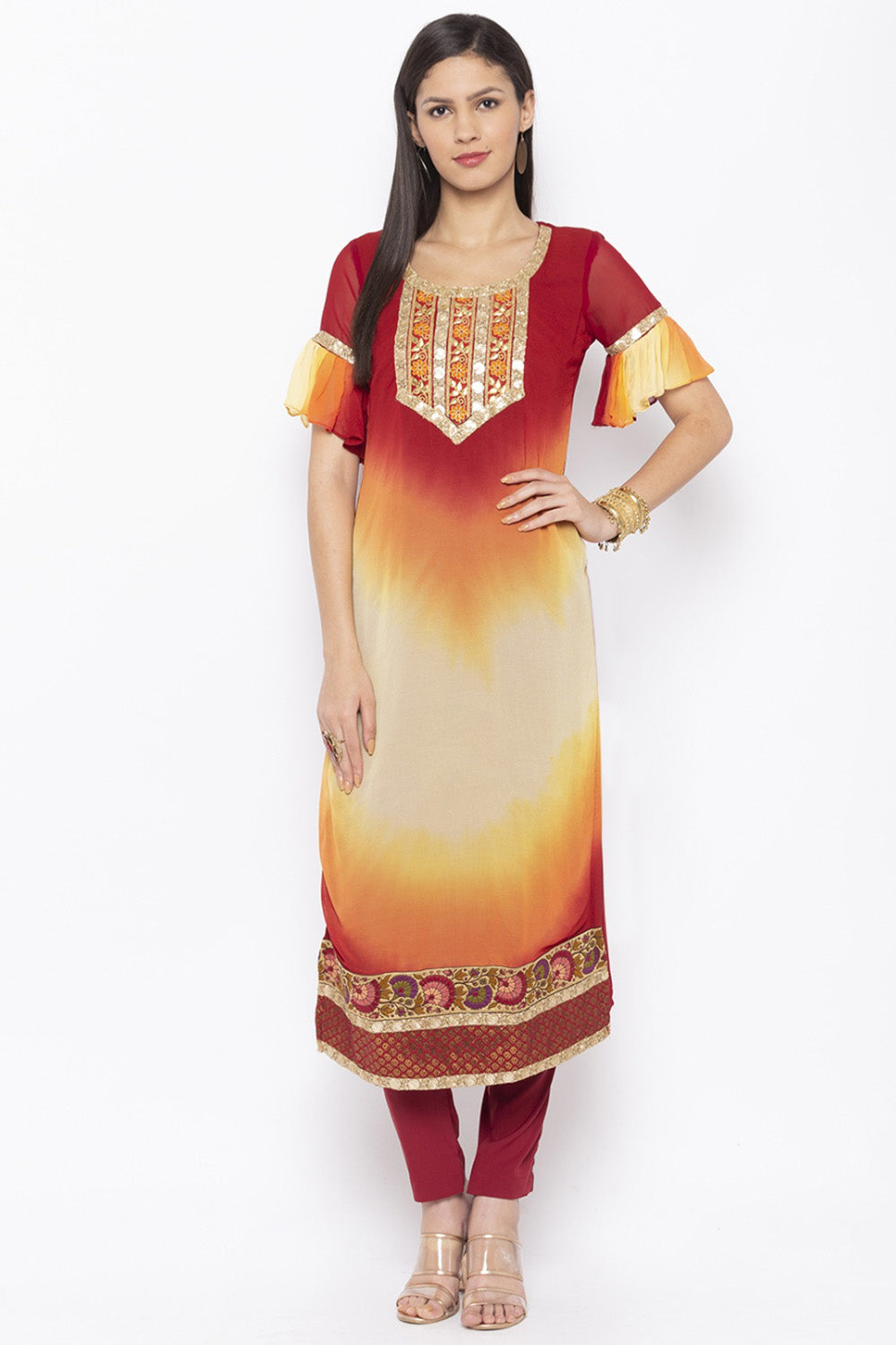 Georgette Straight Kurta Top In Maroon