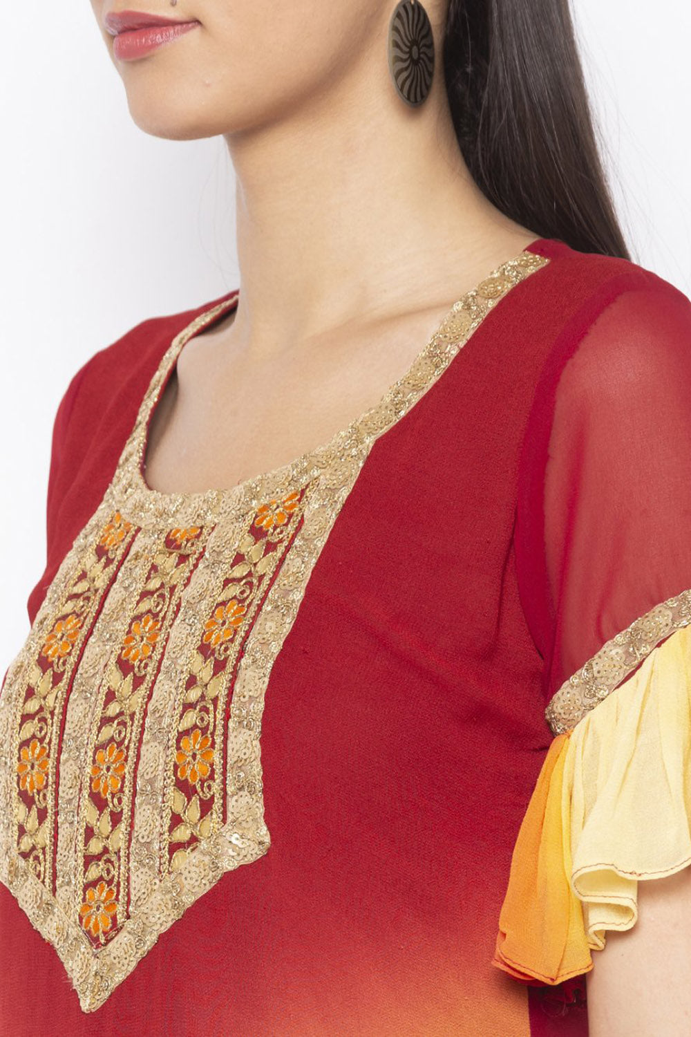 Georgette Straight Kurta Top In Maroon